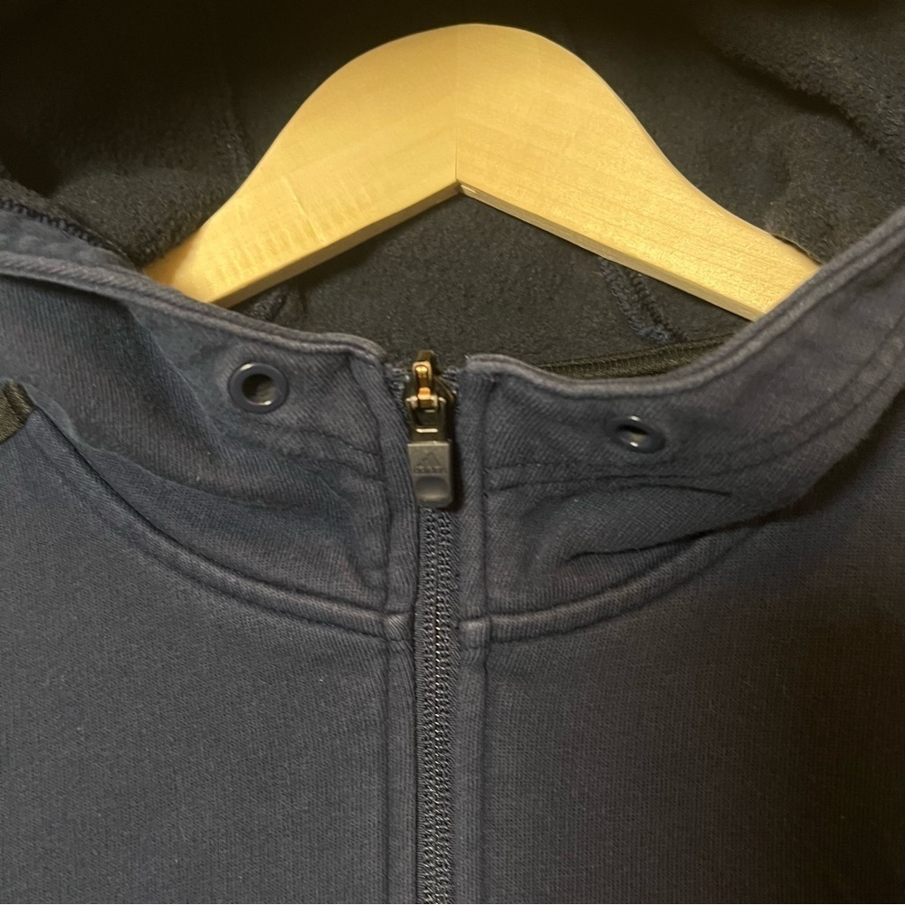 Adidas Essentials Fleece 3 Stripes Full Zip Hoodie Men’s S Navy Blue Sweatshirt - Picture 3 of 7